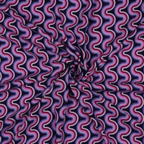 Tissu Viscose imprimé vaguelettes rétro tons Violet sur fond Noir