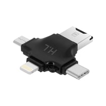 Lecteur Carte Micro-SD 4 en 1 USB-C / Lightning / Micro-USB / USB Compact Noir
