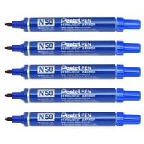 Lot de 5 Marqueurs permanents pointe ogive 1,5 mm - PENTEL - N50 - Bleu