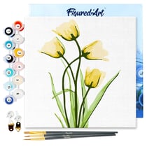 Mini Peinture par Numéro Figured'Art 20x20cm avec cadre Jolies Fleurs Jaunes - Petit Format