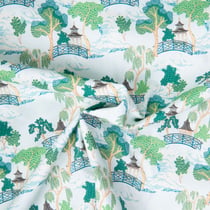 Tissu Coton imprimé Kyushu parc japonais sur fond Bleu clair
