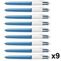 Lot de 9 stylos BIC 4 couleurs pointe moyenne corps bleu