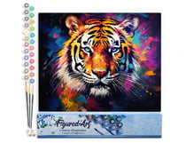 Peinture par Numéro Figured'Art - Tigre Coloré Abstrait - Kit de Loisir Créatif DIY Numéro d'Art Complet - 40x50cm sans châssis en bois