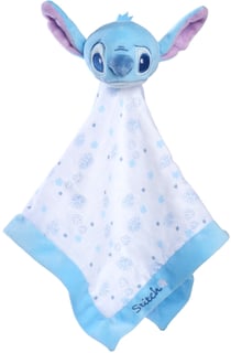 Stitch doudou plat avec lange blanc et bleu 40 x 40 cm - peluche disney - nicotoy