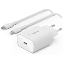 Belkin Pack de Chargeur Secteur Rapide USB-C 25W et Câble USB-C vers Lightning 1m Blanc