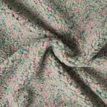 Tissu Fausse fourrure Mouton Toundra moucheté Rose et Vert sur fond Vert d'eau