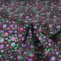 Tissu Popeline de Coton légère Fleurs sur fond Noir