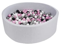 Piscine à balles pour enfant, diamètre env.125 cm, Aire de jeu + 600 balles noir,blanc,rose,gris - Velinda