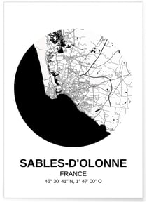 Affiche Carte Sables d'Olonne | A3 : 29,7x42cm