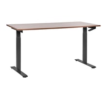 Bureau Réglable Manuellement Plateau Bois Foncé et Structure Acier Noir 160 x 72 cm Hauteur Ajustable Assis Debout Pieds Carrés Design Moderne