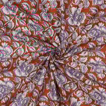 Tissu Coton indien Block print Fleuris Théo sur fond Orange