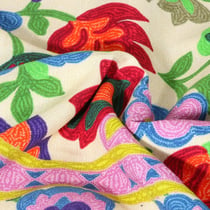 Tissu viscose imprimé Galia Fleuris sur fond Ecru