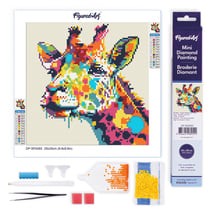 Mini Diamond Painting Broderie Diamant Figured’Art 25x25cm toile entière roulée avec diamants ronds - Girafe Abstraite Pop Art
