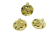 4 Breloques rondes avec ange ornées de strass - 20*18mm - doré