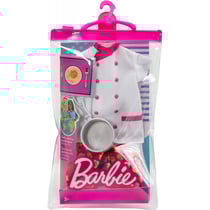Mattel - hbv64 - habit barbie - accessoire poupée - tenue cuisinière : tablier avec pantalon + casserole - vêtement poupée