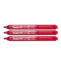 Lot de 3 marqueurs permanents rétractables - PENTEL - Pointe ogive 1,0 mm - Rouge