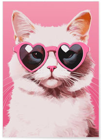 Affiche Chat lunettes coeur | A3 : 29,7x42cm
