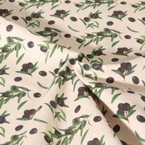 Tissu Toile de Coton aspect Lin Olives sur fond Naturel