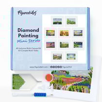 Figured’Art Mini Série Diamond Painting - Coffret Premium 10 toiles de 15x18cm Paysages d'Été - Broderie Diamant avec Strass Carrés - Kit Complet