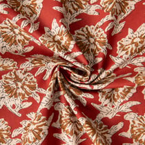 Tissu Voile de Coton indien Block print Fleuris sur fond Rouge