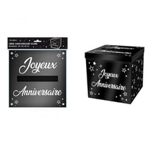 Urne - Joyeux anniversaire - Noir - 20x20x20cm - Carton - A monter - Cagnotte