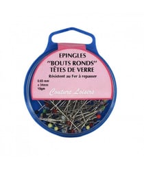 Epingles bouts ronds têtes de verre ±95 pièces 10g 34 x 0,65 mm - Distrifil