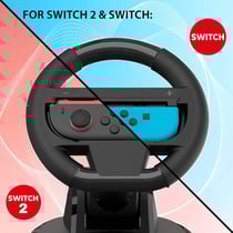 Subsonic - Volant de course pour Joy-Con Nintendo Switch et Switch 2 - Volant pliable avec stand et support ventouses compatible Joycon Switch et Switch 2 - Noir
