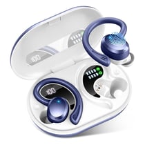 Écouteurs Bluetooth Sans Fil LED Affichage Digital Longue Autonomie Blanc Bleu YONIS