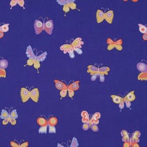 Tissu Popeline de Coton  papillons Popi multicolores sur fond Bleu roi - Au mètre