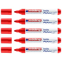 Lot de 5 marqueurs textiles permanents pointe ronde 2-3 mm - EDDING - Rouge