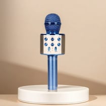 Microphone karaoké sans fil Bluetooth pour enfants et adultes – haut-parleur intégré, effet écho 360° - Bleu