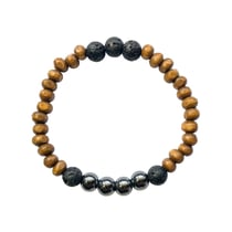 Bracelet Bois, Hématite et Pierre de lave Perles rondes 8 mm - Omsaé