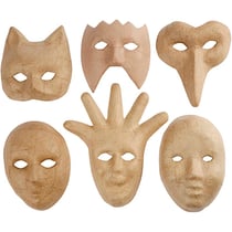 Assortiment masques décoratifs en papier mâché - 6 pcs