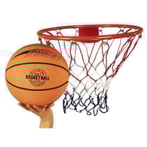 Panier de basket mural avec ballon, pompe, fixations - anneau acier - sport exterieur