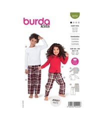 Patron Burda 9250 - Ensemble t-shirt manche longue et pantalon à large ceinture élastiquée de 104 à 140 cm taille n°Taille unique