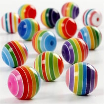 50 perles en résine rayées Ø 12 mm - Multicolore