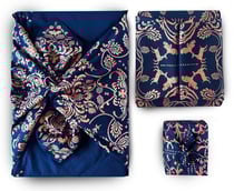 Lot de 3 Emballage Papier Cadeau Réutilisable Coton Recyclé Tissu Furoshiki Ecologique Pack Famille Mystérieuse en Bleu Nuit