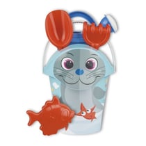 Seau de plage garni buby beach phoque 17 cm - 5 accessoires - jeux de sable