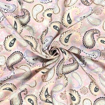 Tissu Popeline de Bambou Paisley pastel sur fond Rose pâle