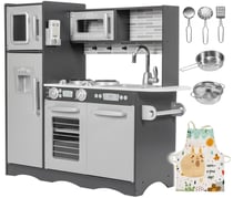 Cuisine Enfant En Bois Éclairage LED, Ustensiles Tablier Frigo Micro-ondes Plaque