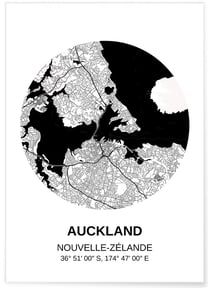 Affiche Carte Auckland | A3 : 29,7x42cm