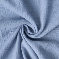 Tissu Double gaze de Coton Brodé Loline sur fond Bleu indigo