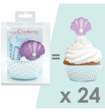 24 caissettes + 24 cake toppers sirène
