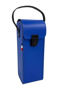 Sacoche rigide bleu vif pour 3 boules de pétanque + cochonnet avec poignée en cuir - Maroquinor