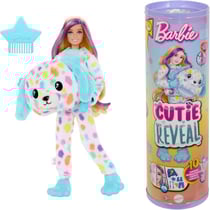 Poupee barbie cutie reveal dalmatien 10 surprises - costume peluche animal - mattel - hrk41