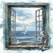 Lot de 4 serviettes en papier découpage collage 33 cm VUE SUR LA MER