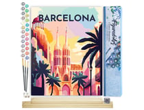 Peinture par Numéro Figured'Art - Affiche Vintage Barcelone - Kit de Loisir Créatif DIY Numéro d'Art Complet - 40x50cm toile roulée + châssis en bois à monter