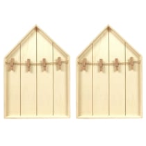 2 étagères maison en bois avec pinces à linge 19 x 28 cm