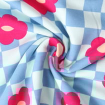 Tissu Sweat léger envers molletonné Jade fleurs Rose fuschia sur fond Blanc