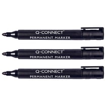 Lot de 3 marqueurs permanents - Q-CONNECT - Pointe ogive - Tracé 3 mm - Noir